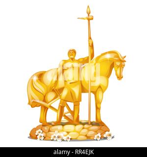 Monument to the first settler in Russian city Penza made of gold isolated on white background. Vector cartoon close-up illustration. Stock Vector