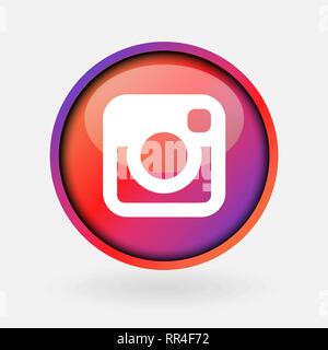 Collection of popular social media logo printed on white paper: Instagram. Stock Vector