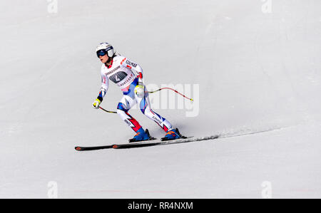 Crans-Montana, Switzerland. 24th feb, 2019. FIS Ski World Cup, Ladies  Romane MIRADOLI (FRA) performed at the Audi FIS Alpine Skiing World Cup super combined event. Credit: Eric Dubost/Alamy Live News Stock Photo