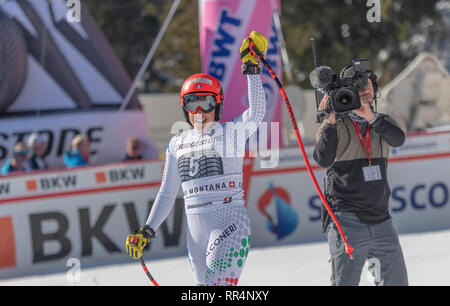 Crans-Montana, Switzerland. 24th feb, 2019. FIS Ski World Cup, Ladies  Federica BRIGNONE (ITA) performed at the Audi FIS Alpine Skiing World Cup super combined event. Credit: Eric Dubost/Alamy Live News Stock Photo