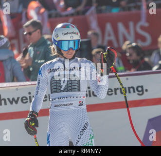 Crans-Montana, Switzerland. 24th feb, 2019. FIS Ski World Cup, Ladies  Marta Bassino (ITA) performed at the Audi FIS Alpine Skiing World Cup super combined event. Credit: Eric Dubost/Alamy Live News Stock Photo