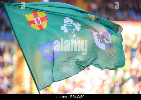 Rome, Italy. 24th of February, 2019. Ireland's flag before the match against Italy in Guinness Six Nations 2019©Massimiliano Carnabuci/Alamy Live News Stock Photo