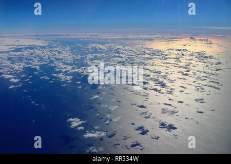 Sky and sea. Cumulus clouds above the Mediterranean Sea. Aerial view. Stock Photo