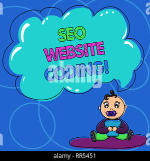 Conceptual hand writing showing Seo Website Coding. Business photo text create site in way make it more visible to search engine Baby Sitting on Rug w Stock Photo