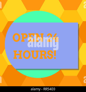 Handwriting text Open 24 Hours. Concept meaning Working all day everyday business store always operating Blank Rectangular Color Shape with Shadow Com Stock Photo