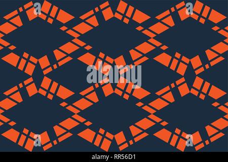 Seamless, abstract background pattern made with geometric shapes in blue and orange color. Decorative vector art. Stock Vector
