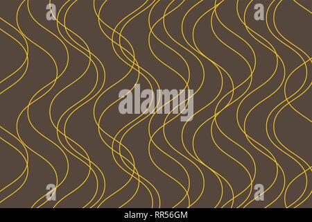 Abstract background pattern made with curvy thin lines in water / wave abstraction. Decorative, elegant vector art in gold yellow and brown colors. Stock Vector