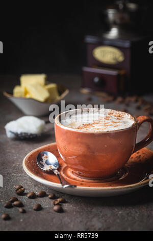 Bulletproof coffee, keto breakfast. Stock Photo