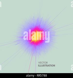 Background with explosion. Starburst dynamic lines. Solar or starlight emission. 3d futuristic technology style. Vector illustration. Stock Vector