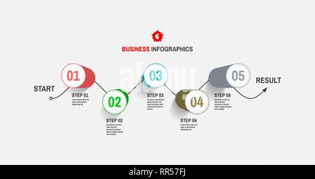 Startup infographic template with five steps. Business concept. Vector illustration for marketing, research, statistics and analytics. Stock Vector