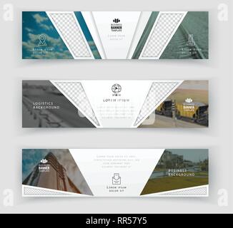 Business banner template with realistic photos, Logistics horizontal template. Abstract cover header background template for website design, Stock Vector