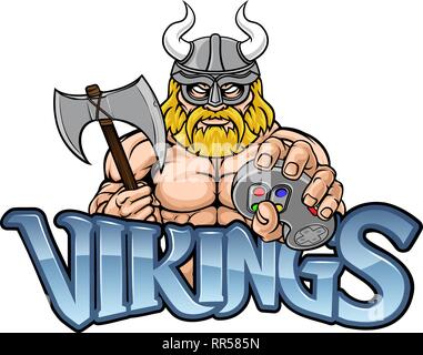 Viking Gamer Gladiator Warrior Controller Mascot Stock Vector