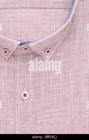 red shirt, detailed close-up collar and button, top view Stock Photo