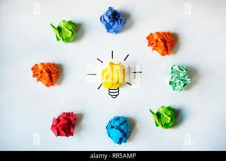 New Idea Concept. Colorful Crumpled Paper Balls Stock Photo