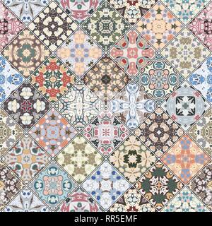 Pink, green and blue abstract patterns in the mosaic set. Square scraps in oriental style. Vector illustration. Ideal for printing on fabric or paper. Stock Vector