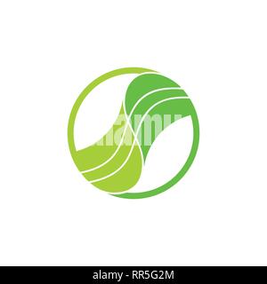 linked geometric leaf green logo vector Stock Vector