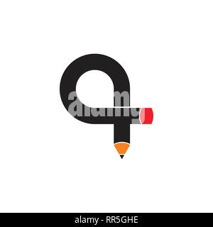 letter q loop pencil shape logo vector Stock Vector