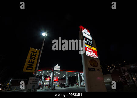 OTTAWA, CANADA - NOVEMBER 12, 2018: Petro-Canada logo in front of one of their gas stations in Ottawa, Ontario. Belonging to Suncor Energy, petro Cana Stock Photo