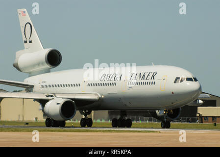 Omega Tanker McDonnell Douglas DC-10 jet plane. Omega Air Refuelling is a company which provides aerial refuelling services for military units Stock Photo