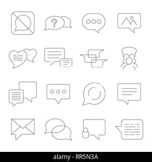 Set of Message Vector Line Icons. Contains such Icons as Conversation, SMS, Heart, Love Chats, Notification, Group Chat and more. Editable Stroke. EPS Stock Vector
