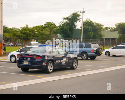 San Juan, Puerto Rico. January 2019. : Police car parked near a park in San Juan, Puerto Rico. Stock Photo