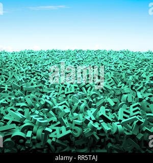 Big data concept, huge amount of green letters and numbers for background, with blue sky. Stock Photo