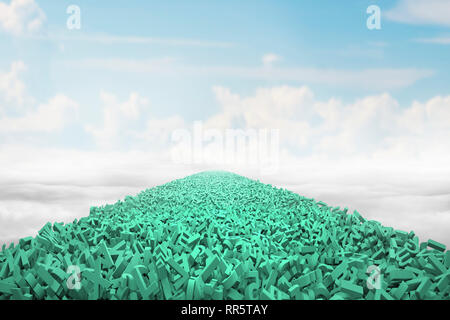 Big data highway concept, huge amount of green letters and numbers form a road in the air, with blue sky clouds background. Stock Photo