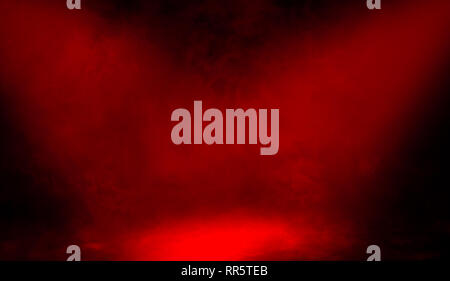 Red smoke stage studio. Abstract spotlight with fog texture overlays. Stock Photo