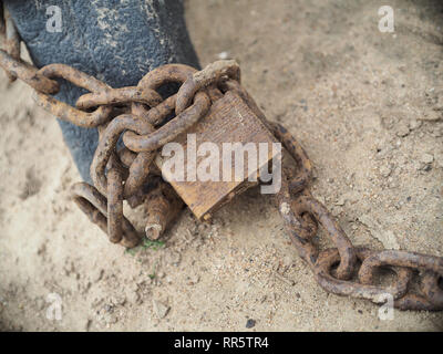 Very rusty padlock and chain Stock Photo