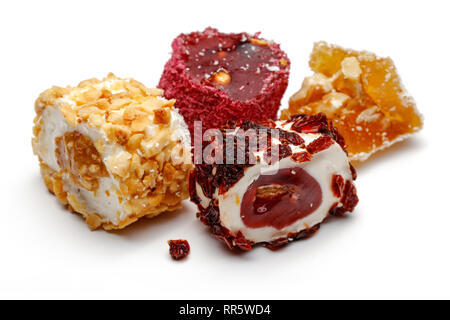 Mixed Turkish delights isolated on white background Stock Photo