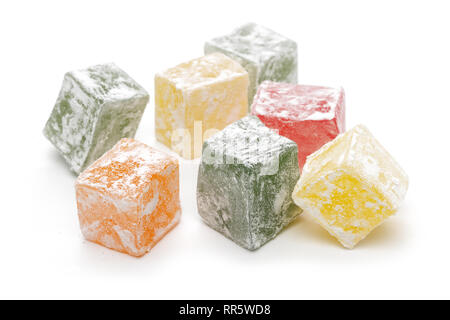 Mixed Turkish delights isolated on white background Stock Photo