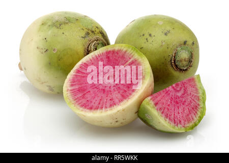 Fresh Watermelon radish with slice isolated on white background Stock Photo