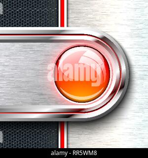Red glass button on monochrome solid material sheet. Stock Vector