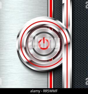Power on and off button  on monochrome solid material sheet. Stock Vector