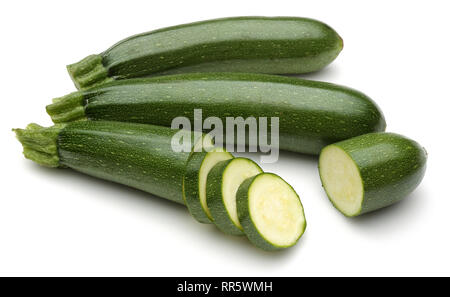 Green zucchini with slices isolated on white background Stock Photo
