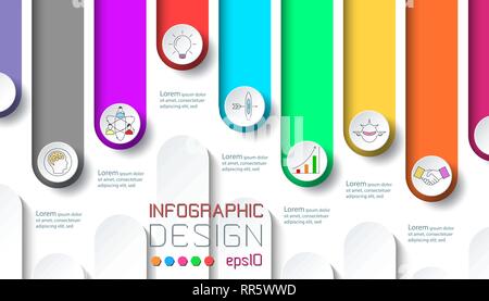 Seven labels with business icon infographics. Stock Vector