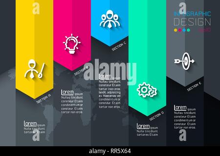 Five labels with business icon infographics. Stock Vector