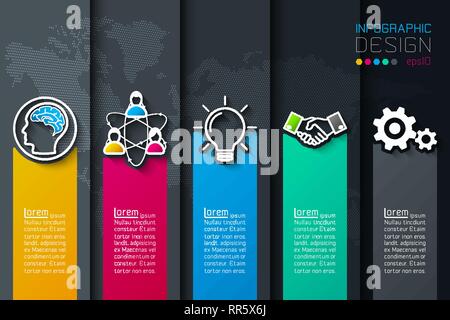 Five labels with business icon infographics. Stock Vector