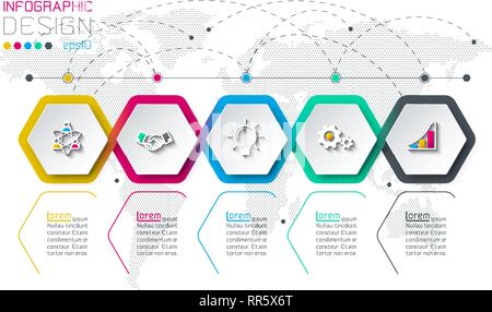 Business hexagon labels shape infographic groups bar. Stock Vector