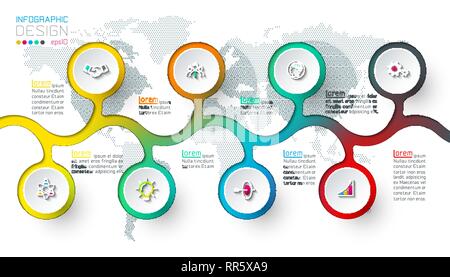 Circle label infographic with step by steps. Stock Vector