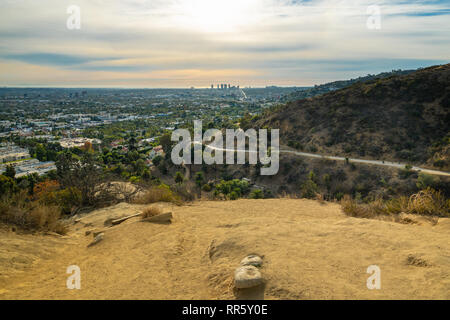 Beautiful view of Downtown Santa Monica from Runyon Canyon Park during sunset Stock Photo