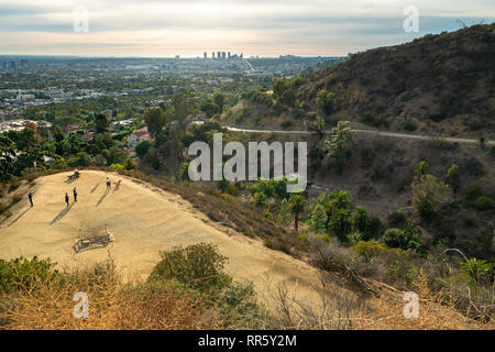 Beautiful view of Downtown Santa Monica from Runyon Canyon Park during sunset Stock Photo