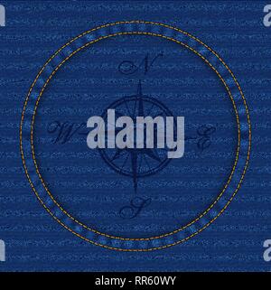 Wind rose on a jeans texture background Stock Vector