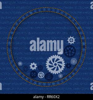 Different gears on a jeans texture background Stock Vector
