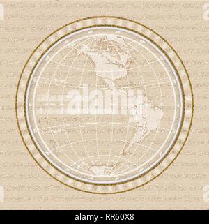 Western hemisphere map on a  light color jeans texture background Stock Vector