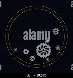Gears on the Blue Denim Texture Background, EPS 10. Vector color illustration. Stock Vector