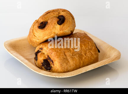 Pian Au Chocolat on a palm leaf biodegradable plate Stock Photo