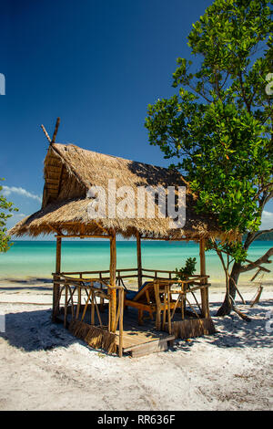 Bamboo hut on beach on sea Stock Photo - Alamy