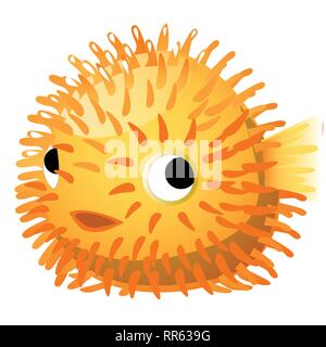 Funny toy in the form of rubber fish with spikes isolated on white background. Vector cartoon close-up illustration. Stock Vector
