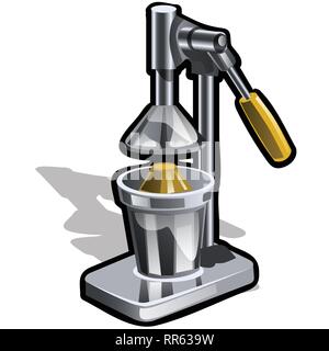 Manual juice squeezer for citrus fruits isolated on white background. Vector cartoon close-up illustration. Stock Vector